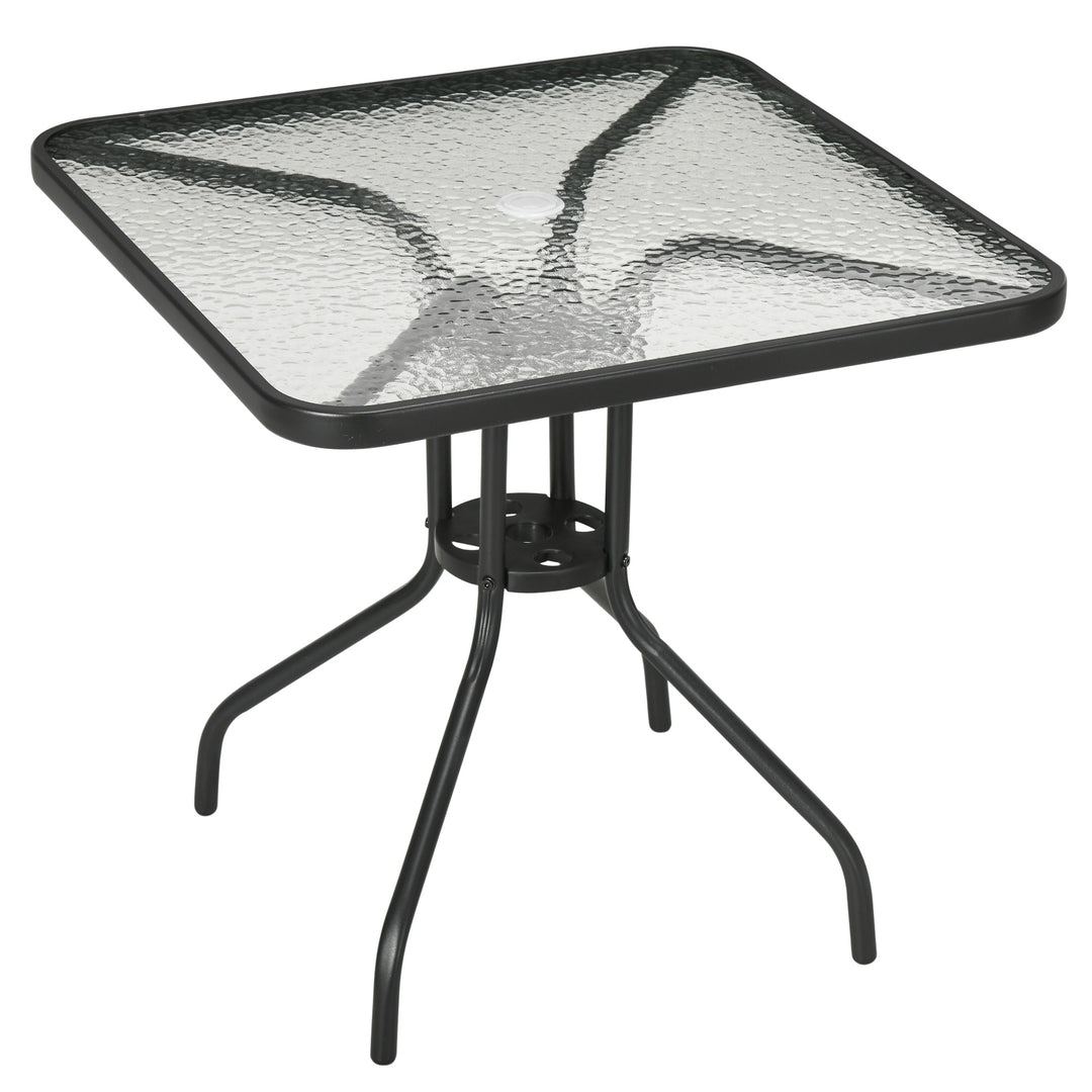 Square Garden Dining Table with Tempered Glass Top & Umbrella Hole, 76 x 76 cm