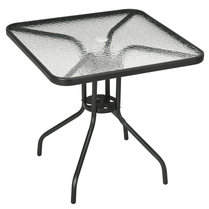 Square Garden Dining Table with Tempered Glass Top & Umbrella Hole, 76 x 76 cm