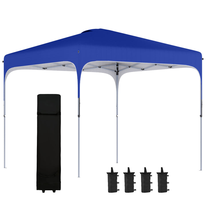 Outsunny Pop Up Gazebo with Adjustable Height, Foldable Canopy Tent, Carry Bag, Wheels, Leg Weight Bags, Blue, 3x3m | Aosom UK