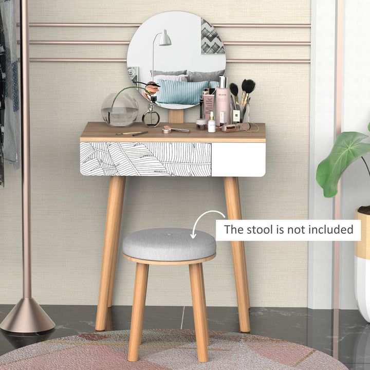 Dressing Table with Drawer and Mirror height adjustable Wooden Oak Color Bedroom Dressing Room Elegant and Durable