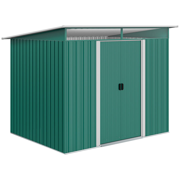 8.5 x 6ft Metal Shed with Lightsky Panels, Garden Storage Tool House with Double Doors for Garden, Patio and Lawn, Green