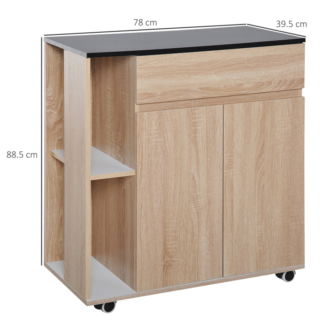 MCL Kitchen Storage Trolley Cart Cupboard Rolling Island Shelves Cabinet With Door and Drawer Locking Wheels
