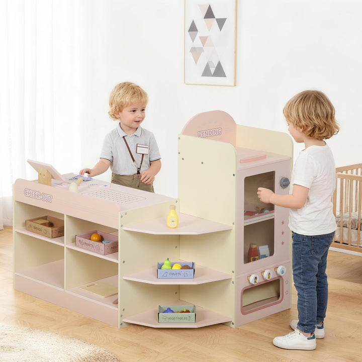 Kids Grocery Store, Children Supermarket Playset with Cash Register, Vending Machine, Display Shelves