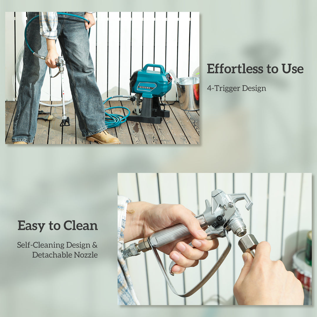 HOMCOM Airless Paint Sprayer, Thinning-Free, Electric﻿ Fence Paint Sprayer for Exterior and Interior DIY Painting Projects, Wall Spray Gun Machine, Household Use, 1.5L/min, 200 Bar, 7.5 m Hose Blue