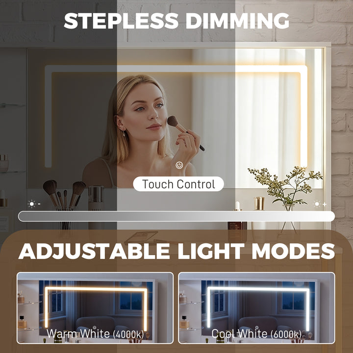 Dressing Table with LED Mirror and Stool, L-Shaped Vanity Desk with Dr