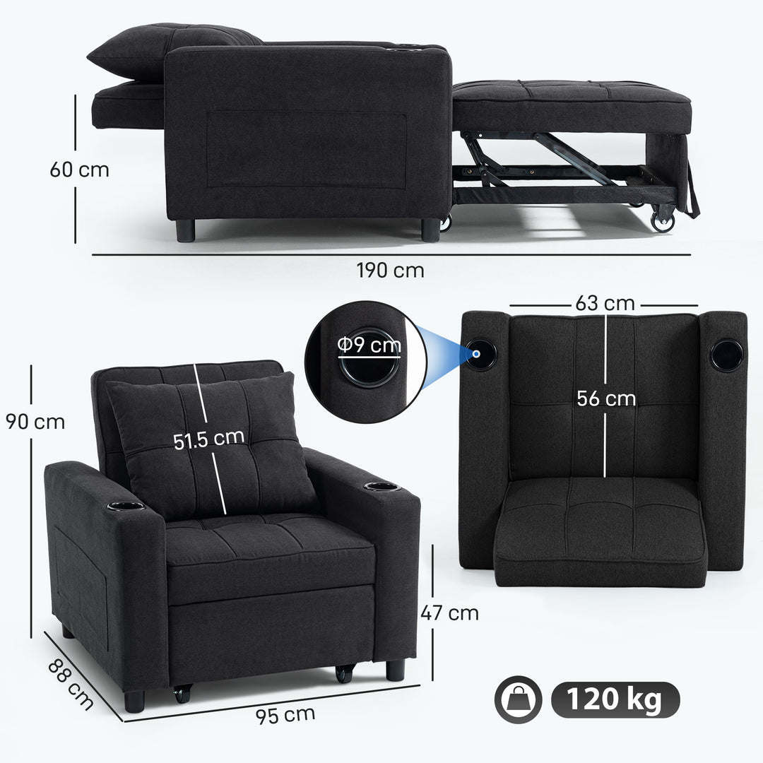 3-in-1 Single Sofa Bed, Convertible Sleeper Chair Bed