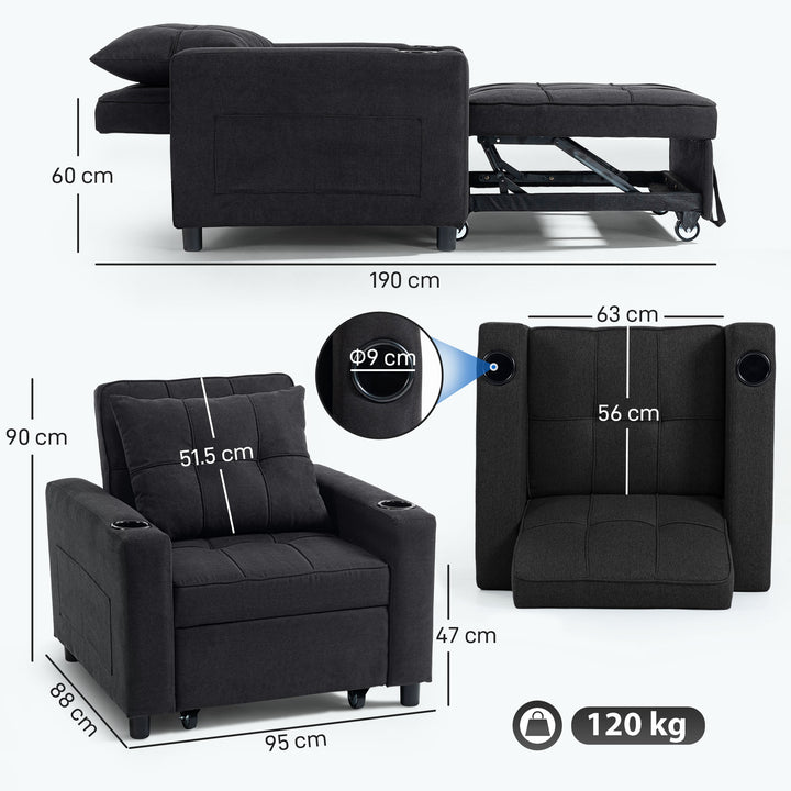 3-in-1 Single Sofa Bed, Convertible Sleeper Chair Bed