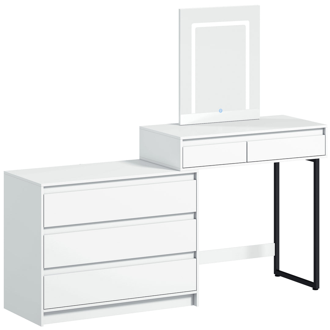 Vanity Makeup Desk LED Mirror Dressing Table Large Storage 5 Drawers