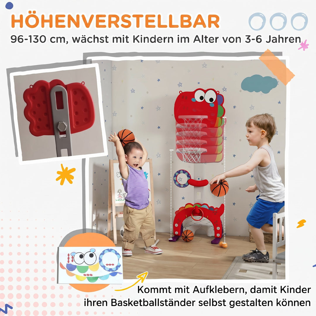 5-in-1 Dinosaur Basketball Set with Adjustable Basketball Stand and Go