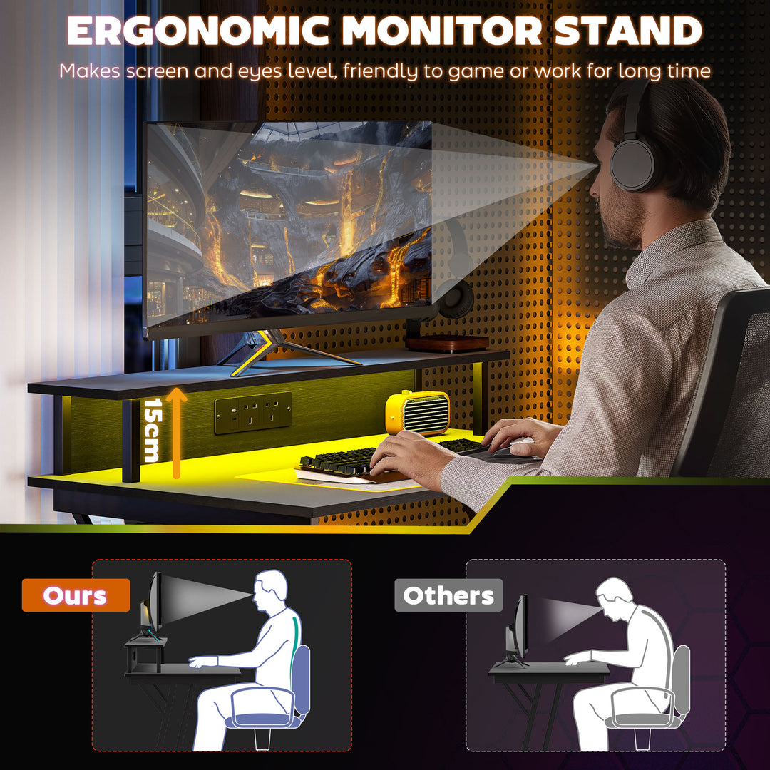 Two-Level LED Gaming Desk - Black