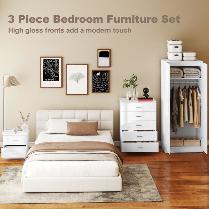 MCL High Gloss 3 Piece Trio Bedroom Furniture Set Wardrobe + Chest Of Drawer + Bedside White