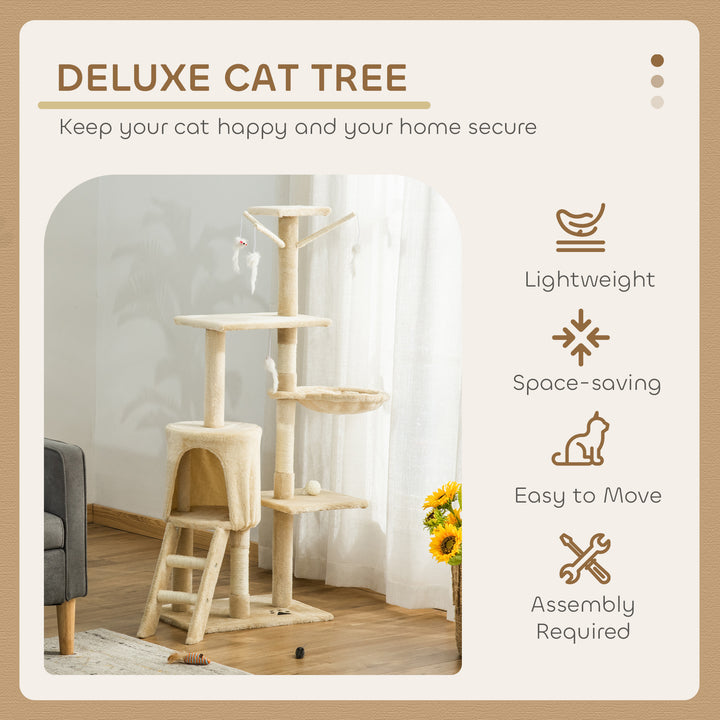 Multi-Level Cat Tree with Scratching Post, Ladder, Cat House, Beige