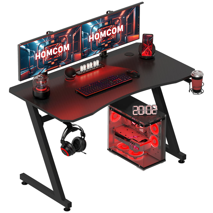 MCL Gaming Desk 120 x 65 cm Steel Frame with Cup Holder, Headphone Hook, Adjustable Feet and Cable Organiser, Home Office Computer Table, Black