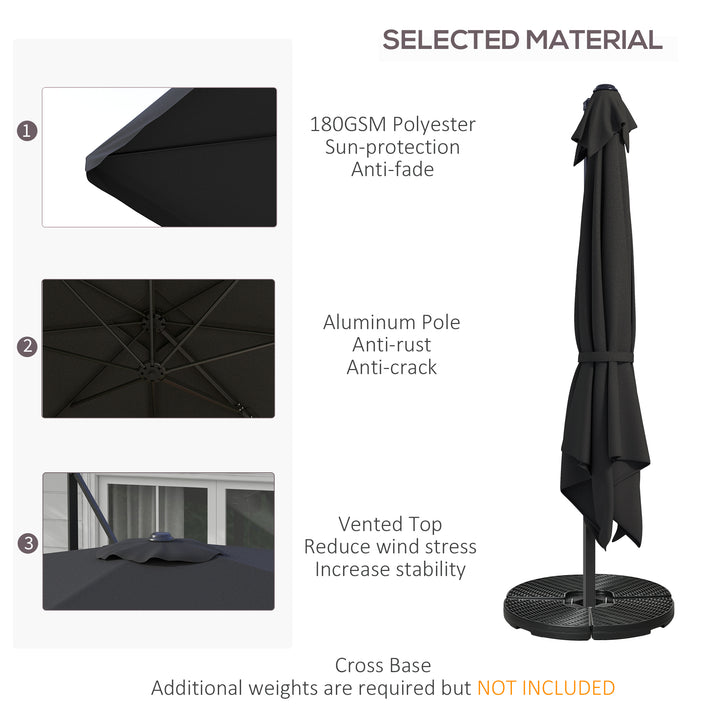3m Cantilever Parasol, with Four-Position Canopy - Grey
