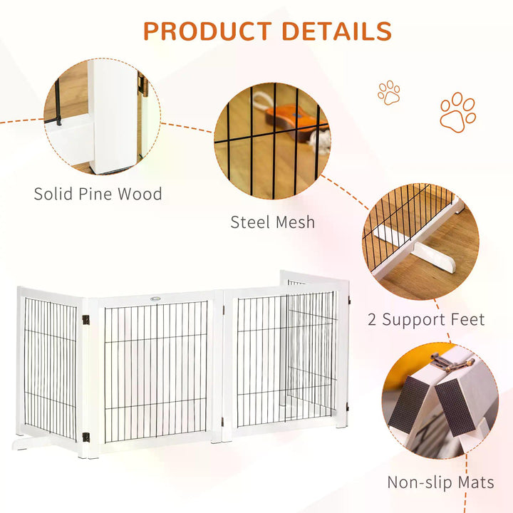 PawHut Dog Gate Wooden Foldable Small & Medium-Sized Pet Gate 4 Panel w/ Support Feet Pet Fence Safety Barrier for House Doorway Stairs | Aosom UK