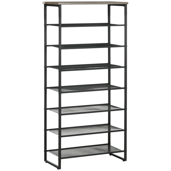 HOMCOM 8-Tier Mesh Shelves Shoe Rack, Free Standing Storage Organizer for 21-24 Pairs, Entryway Stand, Black and Grey | Aosom UK