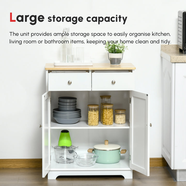 MCL Kitchen Floor Cabinet Side Storage Cupboard Multi-use Sideboard Table with Solid Wood Top, Adjustable Shelf,Drawer for Dining Room, Living Room,Hallway