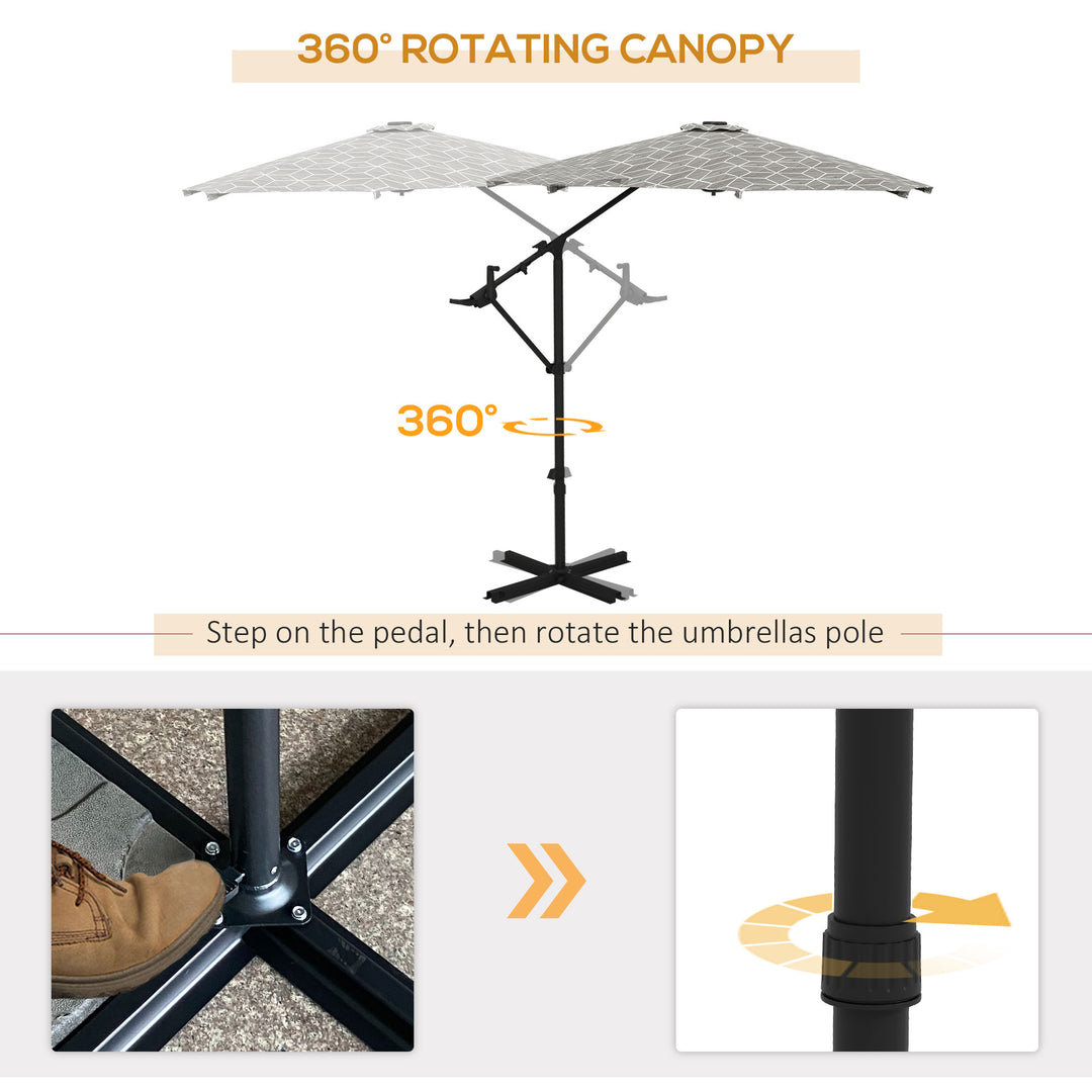3(m) Convertible Cantilever Parasol and Centre-post Garden Parasol with Cross Base, 360° Rotation Banana Parasol with Crank Handle and 8 Ribs, Hanging Patio Umbrella, Black and White