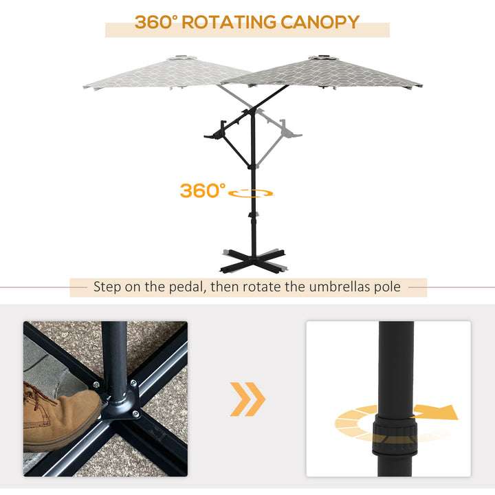 3(m) Convertible Cantilever Parasol and Centre-post Garden Parasol with Cross Base, 360° Rotation Banana Parasol with Crank Handle and 8 Ribs, Hanging Patio Umbrella, Black and White