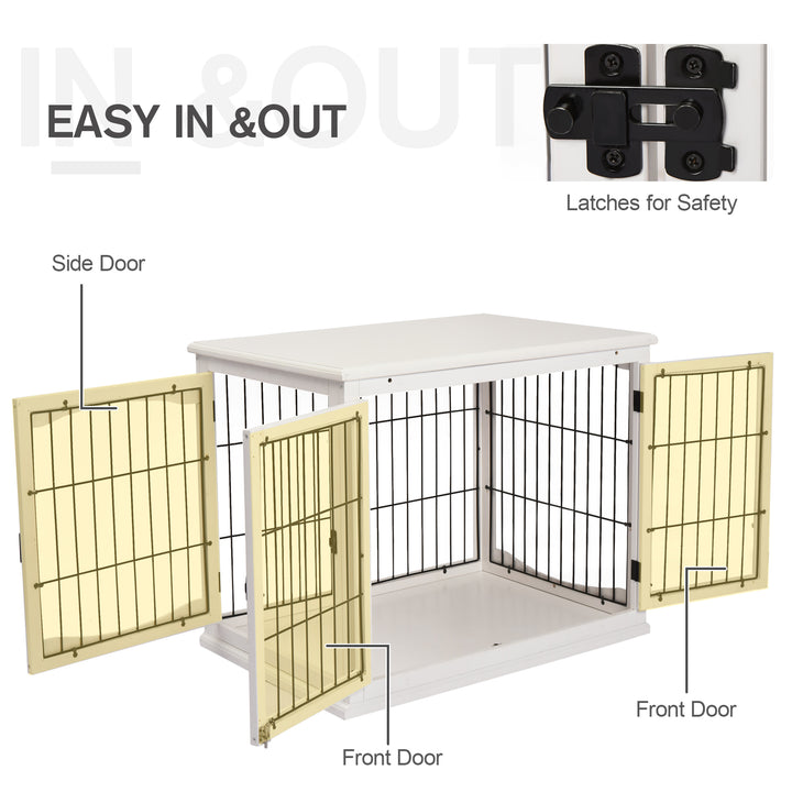 Dog Crate Furniture, Puppy Crate End Table, Pet Kennel House with 2 Doors for Medium and Small Dogs, 81 x 58.5 x 66 cm, White