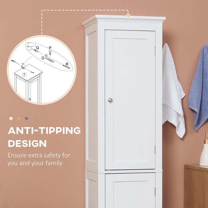 Tall Bathroom Storage Unit, Slim Bathroom Cabinet with Adjustable Shelves and Double Door, White