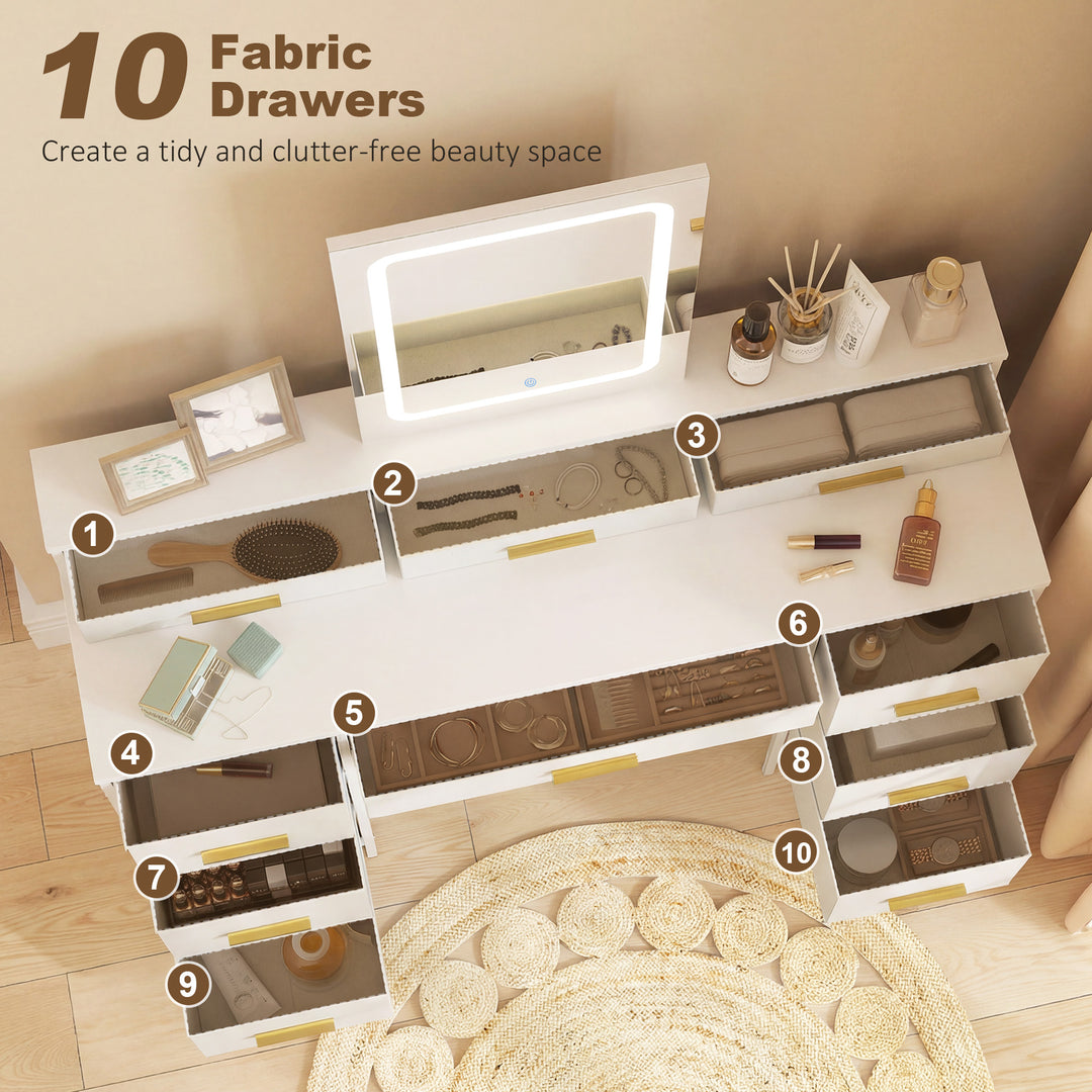 Multi-Storage Elegant Dressing Table, with LED Mirror - White