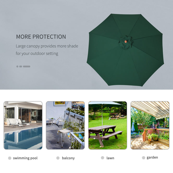 2.5m Garden Parasol Umbrella, Outdoor Market Table Umbrella with Wooden Pole & 8 Fibre Glass Ribs, Round Sun Shade Canopy, Green