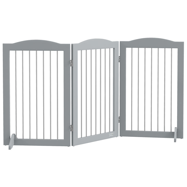 Foldable Dog Gate, Freestanding Pet Gate, with Two Support Feet, for Staircases, Hallways, Doorways - Grey