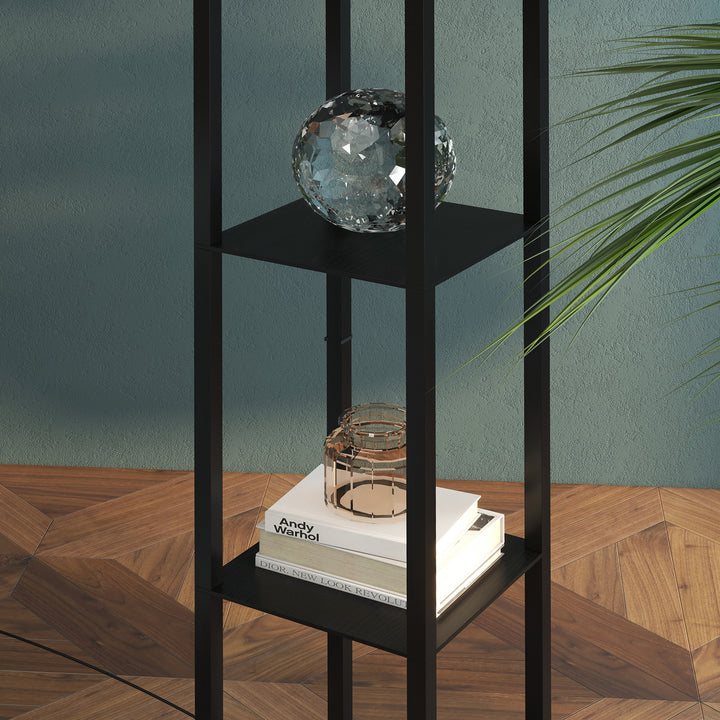 Floor Lamp with Shelves and Top Light, Modern Corner Standing Lamp for Living Room, Bedroom, Bulb not Included, Black