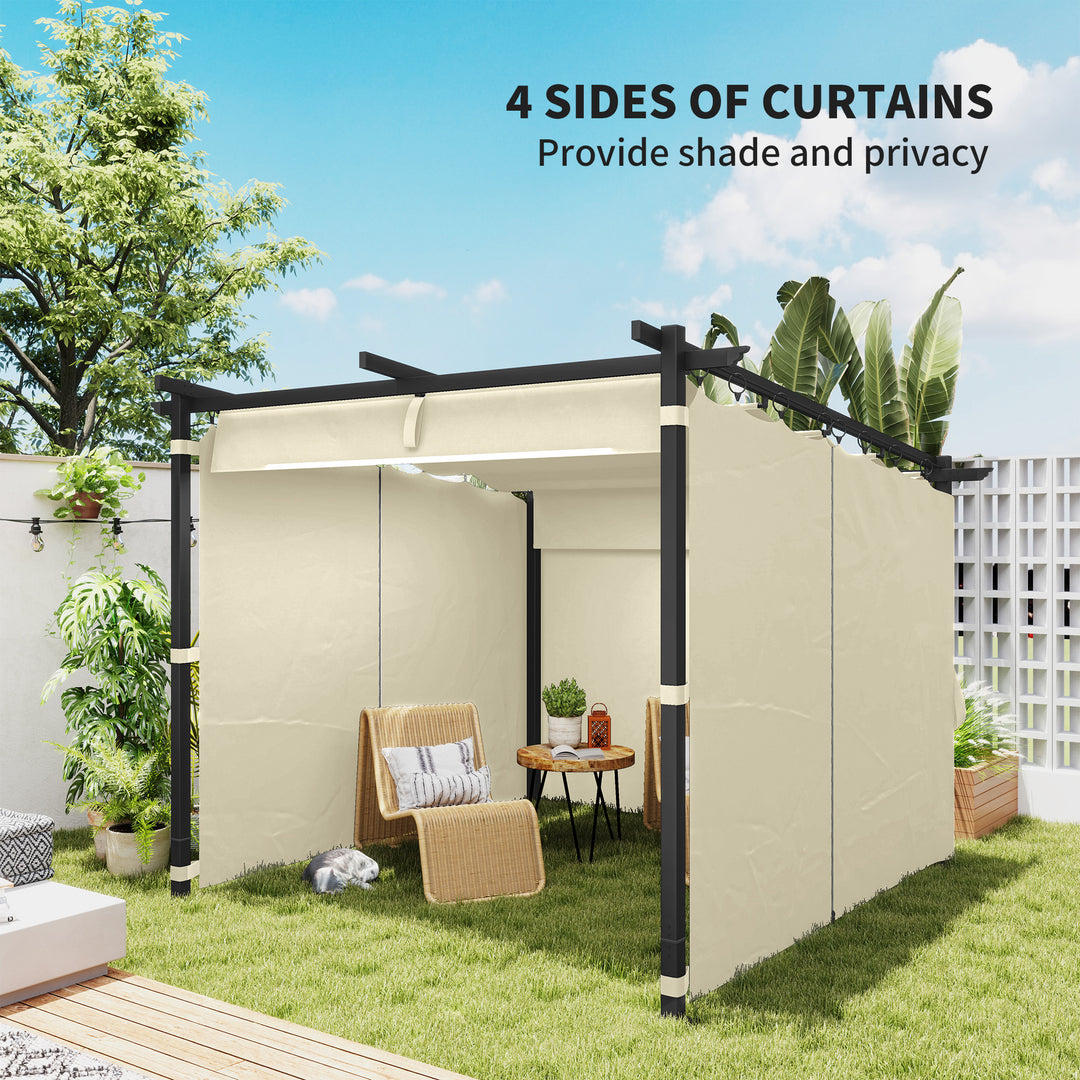 3 x 3 m Retractable Roof Pergola, with Curtains - Beige