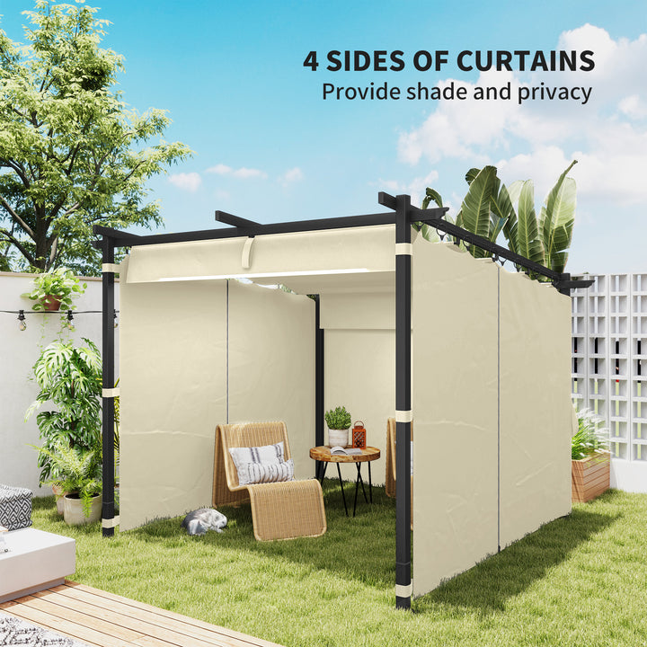 3 x 3 m Retractable Roof Pergola, with Curtains - Beige