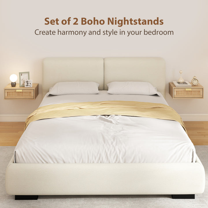 Floating Bedside Tables Set of 2, Wall Mounted Bedside Cabinets with R
