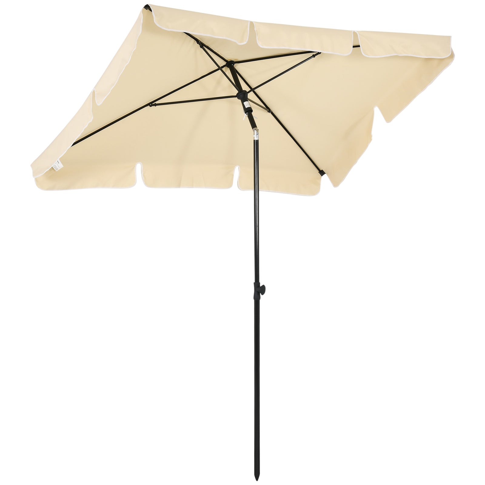 Garden Parasol Umbrella, Outdoor Market Table Umbrella with Ruffles & Aluminium Pole, Rectangular Tilting Parasol Sun Shade Canopy, 2 x 1.3m, Beige