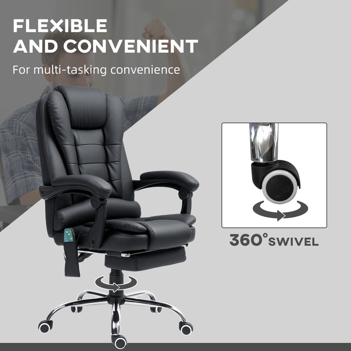 Office Chair with 6 Point Massage and Back Heat, PU Desk Chair with Footrest Adjustable Height and Swivel Wheels, Back Reclining, Black