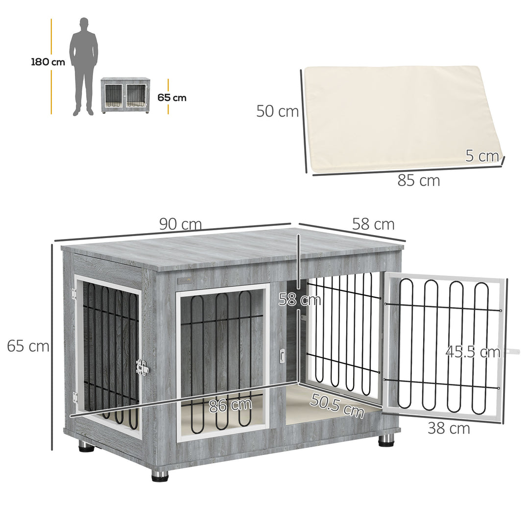 Dog Crate Furniture End Table, with Washable Cushion, Double Doors, fo