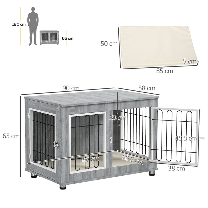 Dog Crate Furniture End Table, with Washable Cushion, Double Doors, fo