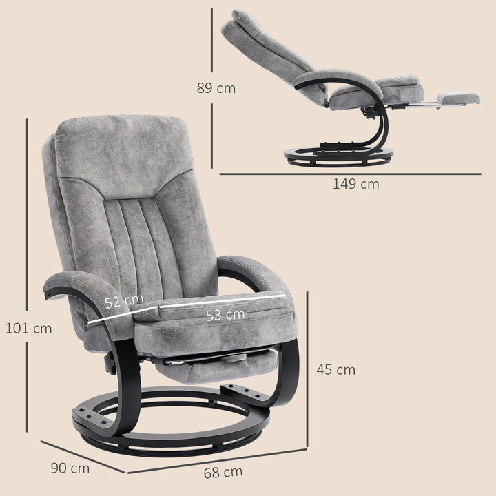 MCL Swivel Recliner Chair with Footrest, Manual Recliner Armchair with Wooden Base, Plush Velvet Upholstered Reclining Chair for Living Room, Bedroom, Office, Grey