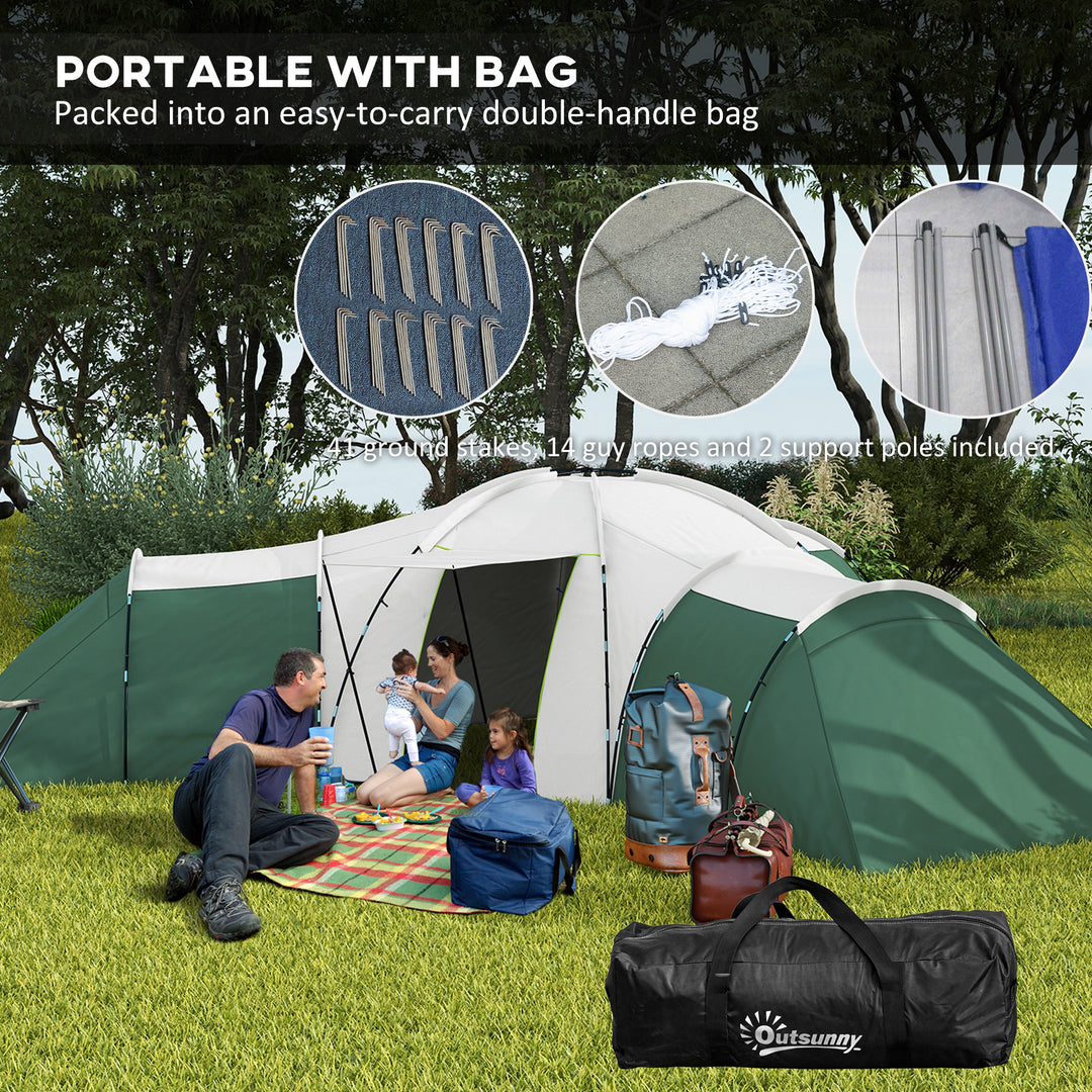 6-9 Man Tent with Bedrooms and Living Room, Accessories Included, Green