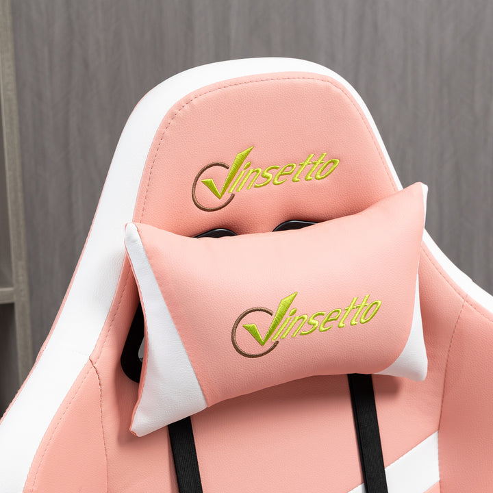 Gaming Chair, Computer Desk Chair with Lumbar Support, Faux Leather Racing Chair with Headrest and Swivel Wheels for Home Office, Pink