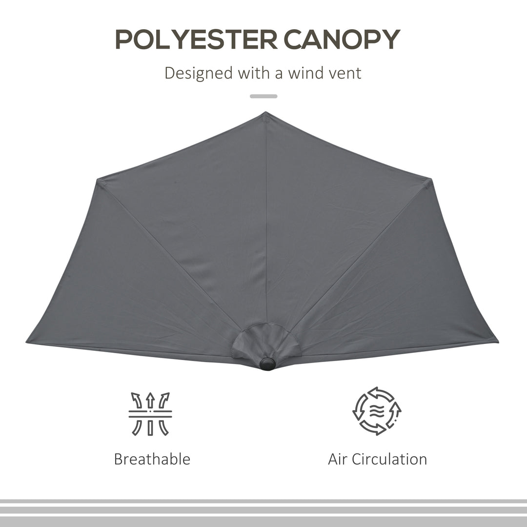 3(m) Half Parasol Semi Round Umbrella Patio Metal Frame Crank Handle for Balcony-- NO BASE INCLUDED, Grey