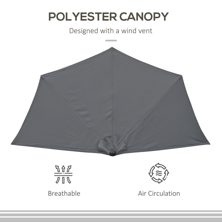3(m) Half Parasol Semi Round Umbrella Patio Metal Frame Crank Handle for Balcony-- NO BASE INCLUDED, Grey