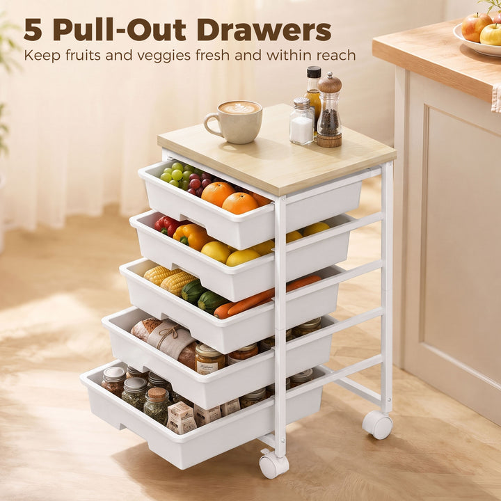 6-Tier Storage Trolley on Wheels, Metal Kitchen Rolling Cart with 5 Pu
