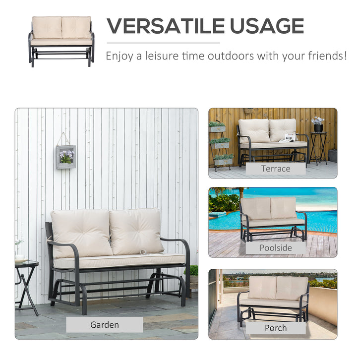 2-Person Outdoor Loveseat Glider Bench Rocking Chair for Patio, Garden, Yard, Porch with Armrest and Cushions, Khaki