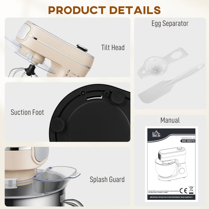 Stand Mixer, 6L 1400W Tilt-Head Food Mixer with 11 Speeds, Pulse &amp; Fer