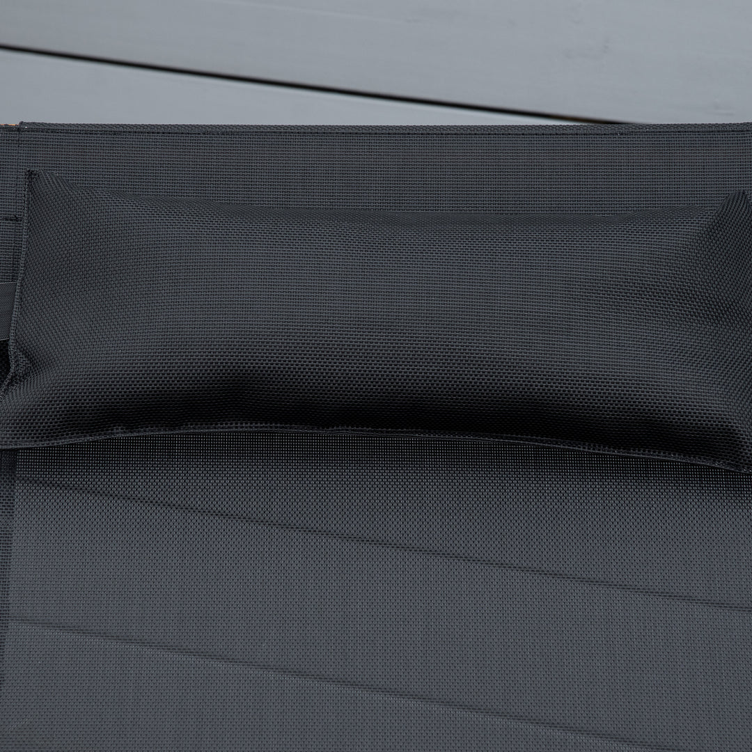 MCL Ergonomic Patio Lounge Chair Wooden Outdoor Chaise w/ 3 Adjustable Back and Removable Headrest Pillow for Garden Black