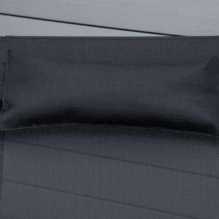 MCL Ergonomic Patio Lounge Chair Wooden Outdoor Chaise w/ 3 Adjustable Back and Removable Headrest Pillow for Garden Black