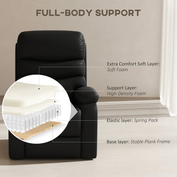 PU Leather Reclining Chair, Manual Recliner Chair with Padded Armrests, Retractable Footrest and Wood Frame, Black