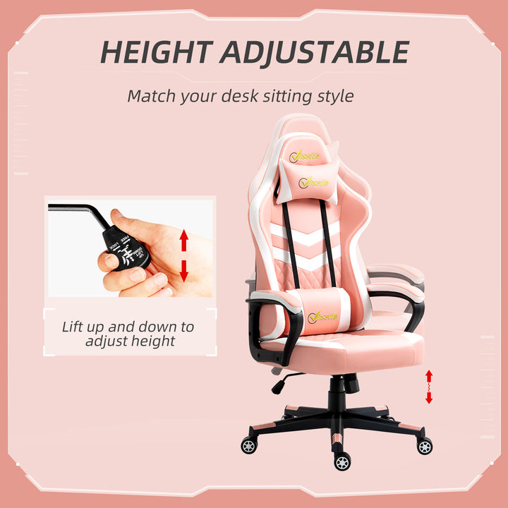 Gaming Chair, Computer Desk Chair with Lumbar Support, Faux Leather Racing Chair with Headrest and Swivel Wheels for Home Office, Pink