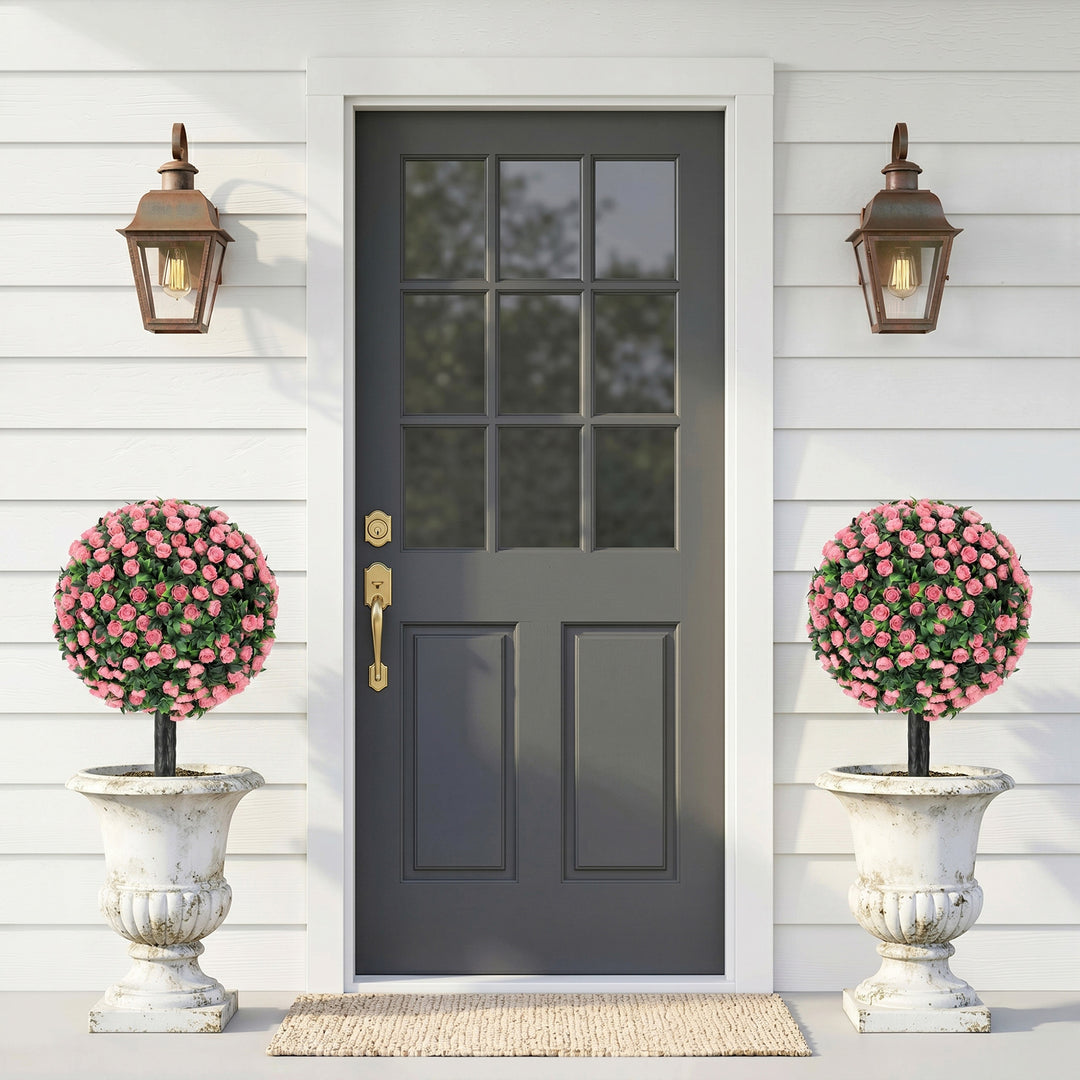 Artificial Rose Topiary UV Resistant, 2-Pack Fake Plants, 55 cm, Pink