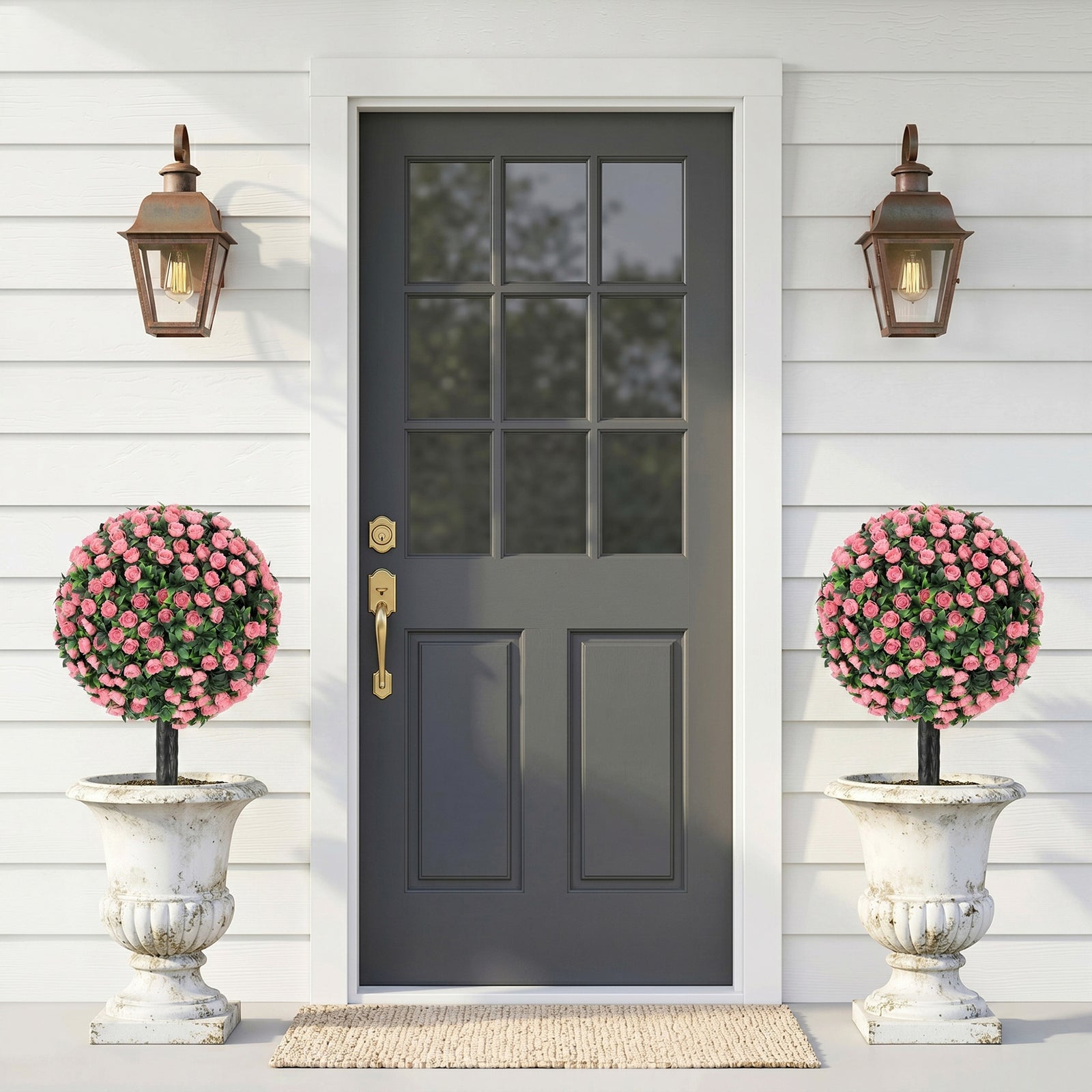 Artificial Rose Topiary UV Resistant, 2-Pack Fake Plants, 55 cm, Pink